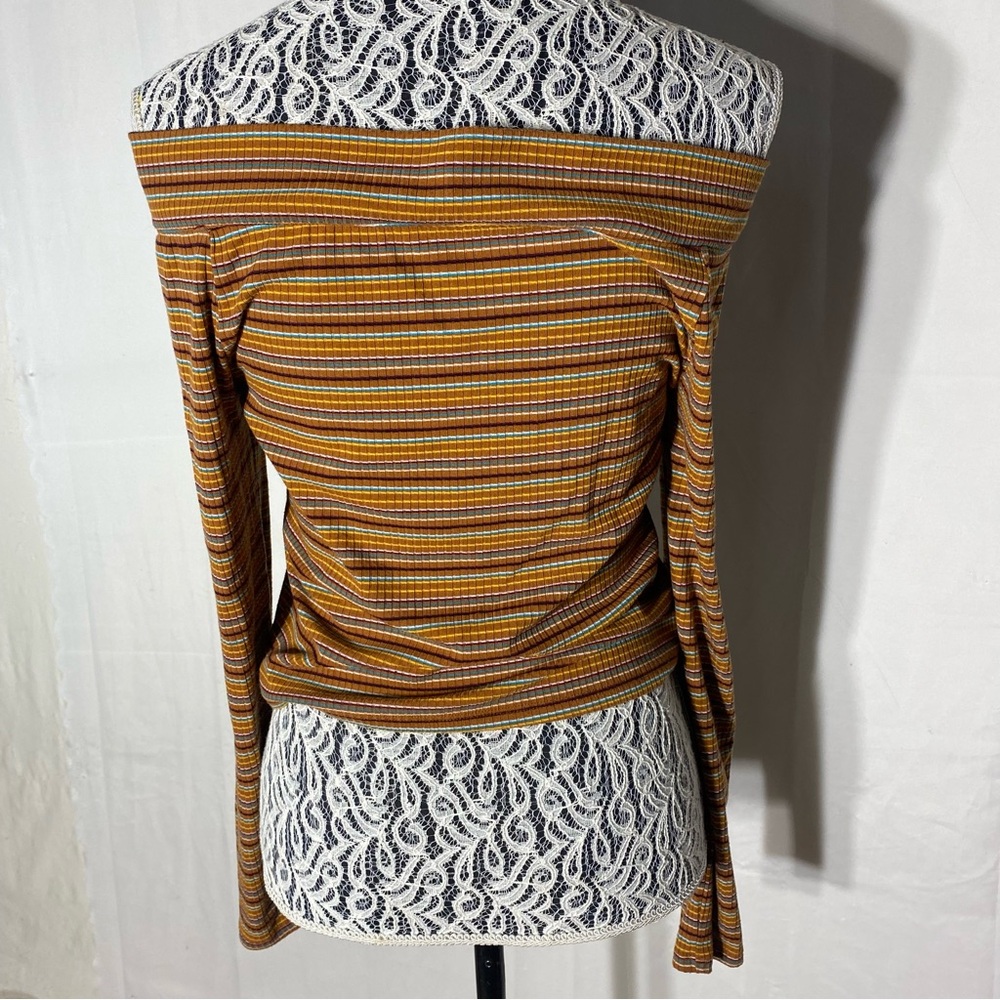 Arizona Jeans Co. Retro Y2K Striped Off Shoulder Long Sleeve Crop Top L - Picture 2 of 14